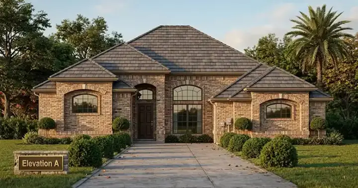 European house plans 71-311 - front exterior, 2,336 sq ft, 4 bed, 2 bath house plans | Monster House Plans