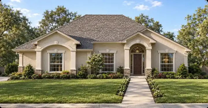 Mediterranean house plans 71-394 - front exterior, 1,742 sq ft, 3 bed, 2 bath house plans | Monster House Plans