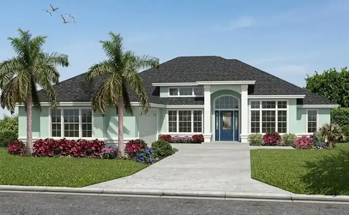Florida house plans 71-421 - front exterior, 2,047 sq ft, 4 bed, 2 bath house plans | Monster House Plans