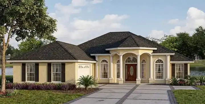 Florida house plans 71-430 - front exterior, 2,039 sq ft, 4 bed, 2 bath house plans | Monster House Plans