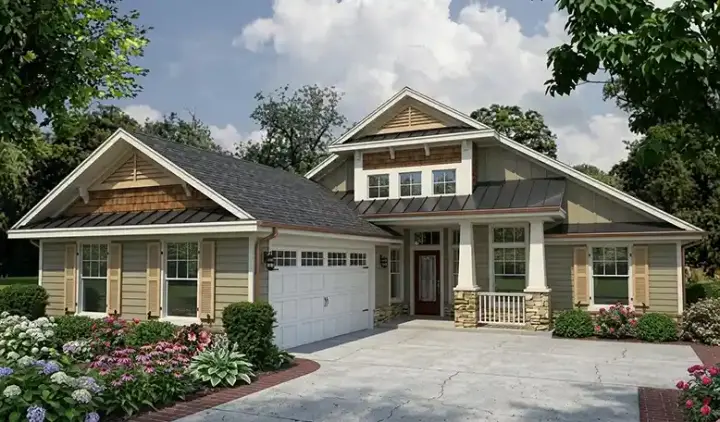 Craftsman house plans 71-442 - front exterior, 1,938 sq ft, 4 bed, 2 bath house plans | Monster House Plans
