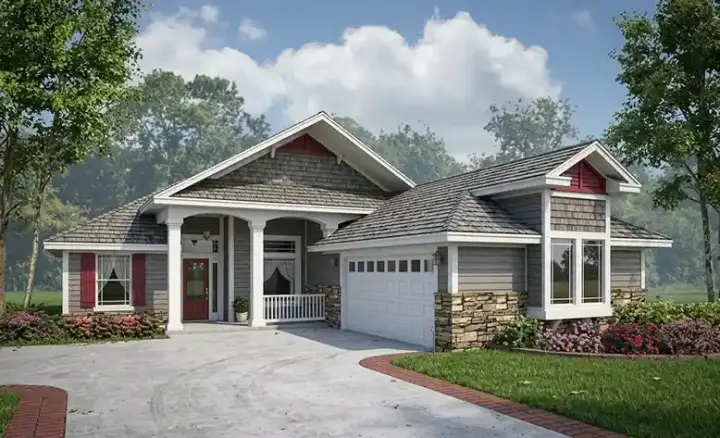 Craftsman house plans 71-446 - front exterior, 1,976 sq ft, 4 bed, 3 bath house plans | Monster House Plans