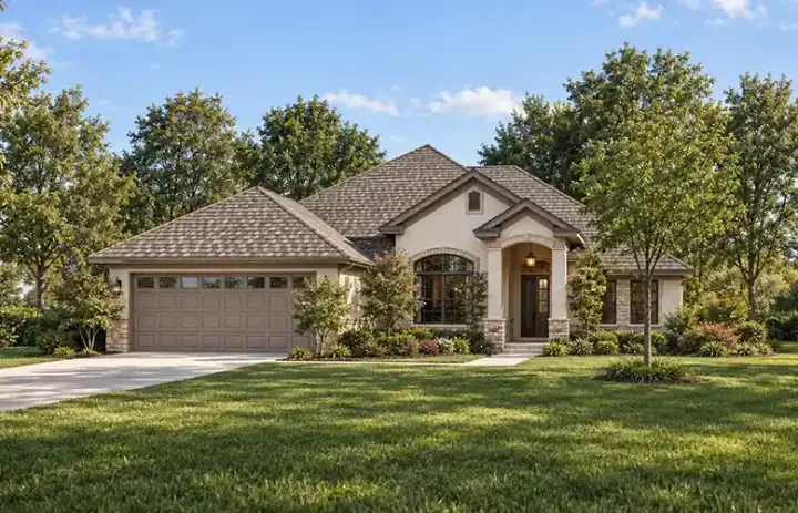 Mediterranean house plans 71-454 - front exterior, 1,637 sq ft, 3 bed, 2 bath house plans | Monster House Plans