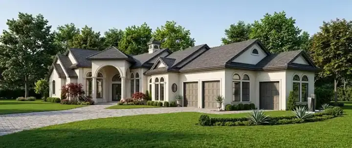 Mediterranean house plans 71-521 - front exterior, 2,500 sq ft, 3 bed, 3 bath house plans | Monster House Plans