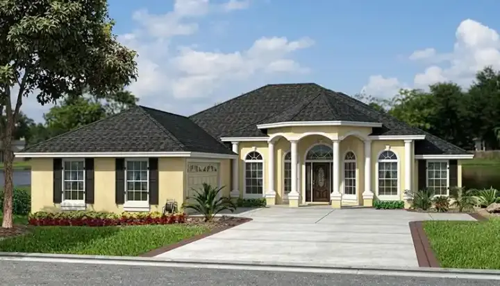 Florida house plans 71-568 - front exterior, 2,118 sq ft, 4 bed, 2 bath house plans | Monster House Plans