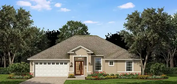 Florida house plans 73-111 - front exterior, 1,492 sq ft, 3 bed, 2 bath house plans | Monster House Plans