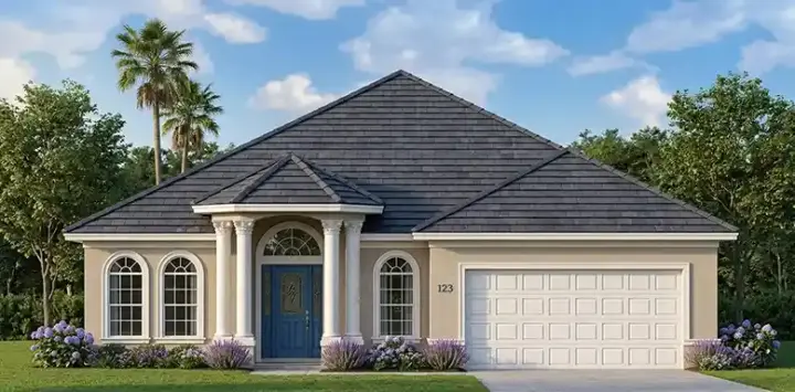 Florida house plans 73-150 - front exterior, 2,171 sq ft, 4 bed, 2 bath house plans | Monster House Plans