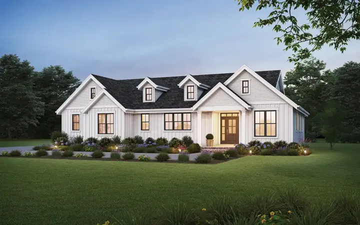 Modern Farmhouse house plans 74-1000 - front exterior, 1,592 sq ft, 3 bed, 2 bath house plans | Monster House Plans