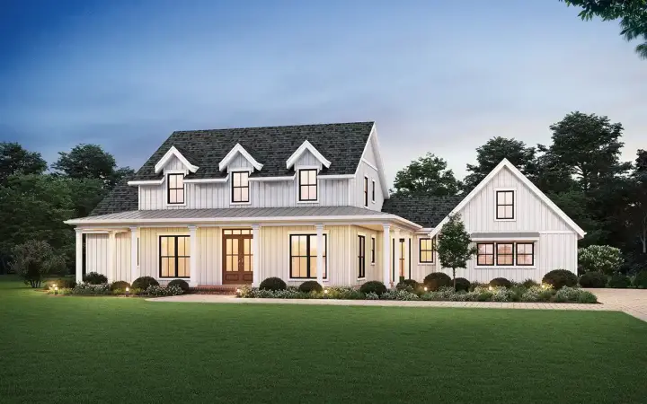 Modern Farmhouse house plans 74-1004 - front exterior, 2,935 sq ft, 4 bed, 4 bath house plans | Monster House Plans