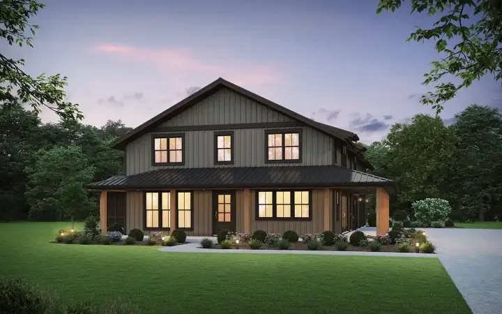 Barndominium house plans 74-1005 - front exterior, 2,709 sq ft, 3 bed, 3 bath house plans | Monster House Plans