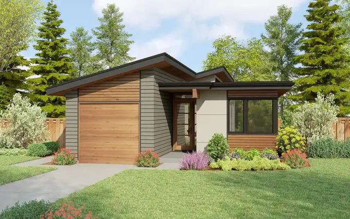 Contemporary house plans 74-1017 - front exterior, 1,483 sq ft, 3 bed, 2 bath house plans | Monster House Plans