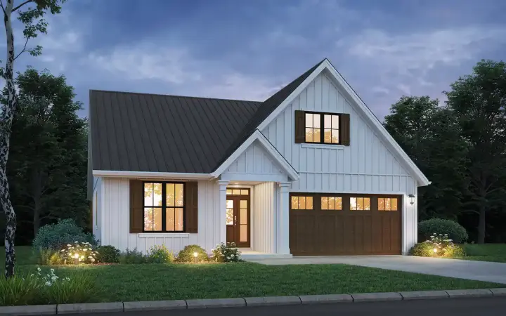 Modern Farmhouse house plans 74-1021 - front exterior, 1,487 sq ft, 3 bed, 2 bath house plans | Monster House Plans