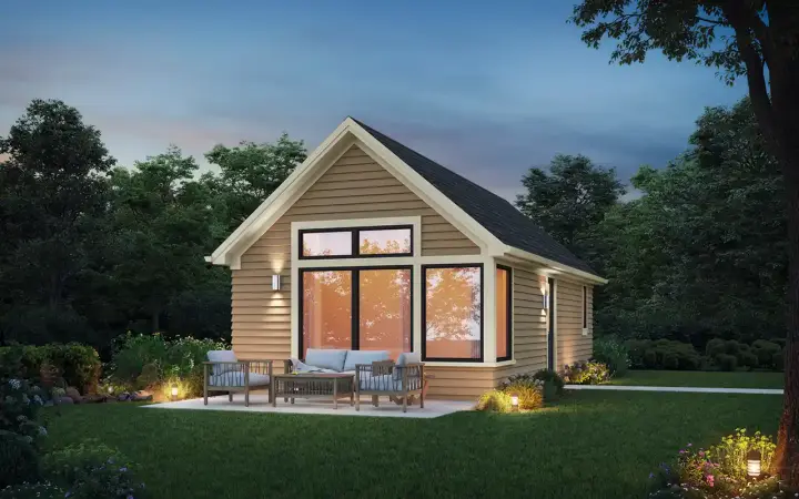 Cottage house plans 74-1022 - front exterior, 684 sq ft, 1 bed, 1 bath house plans | Monster House Plans