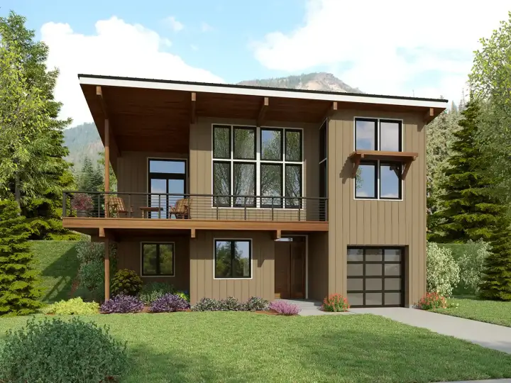 Contemporary house plans 74-1027 - front exterior, 1,707 sq ft, 3 bed, 2 bath house plans | Monster House Plans