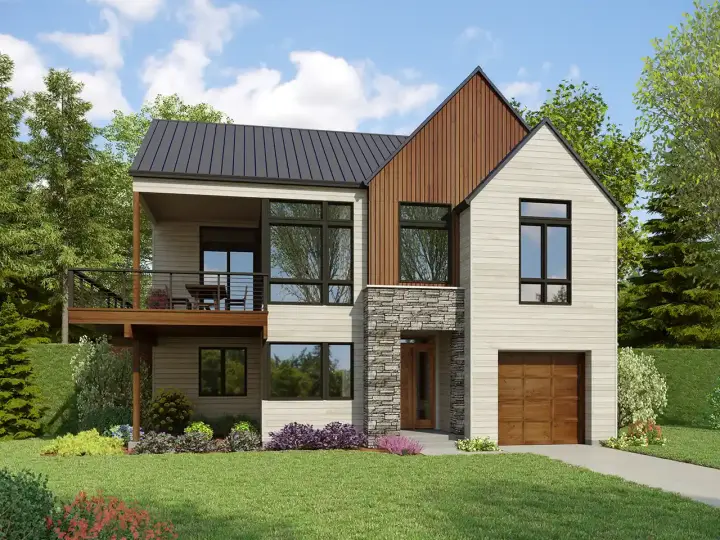 Contemporary house plans 74-1028 - front exterior, 1,707 sq ft, 3 bed, 2 bath house plans | Monster House Plans