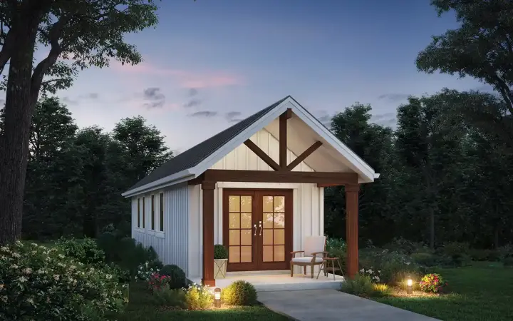 Modern Farmhouse house plans 74-1029 - front exterior, 528 sq ft, 1 bed, 1 bath house plans | Monster House Plans