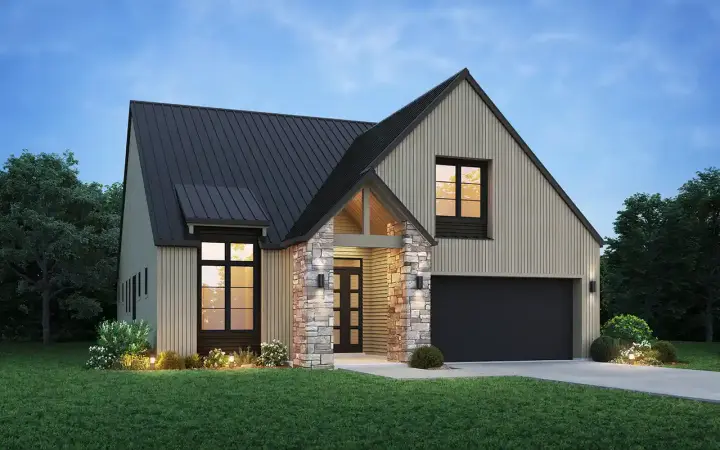 Scandinavian house plans 74-1033 - front exterior, 1,696 sq ft, 3 bed, 2 bath house plans | Monster House Plans