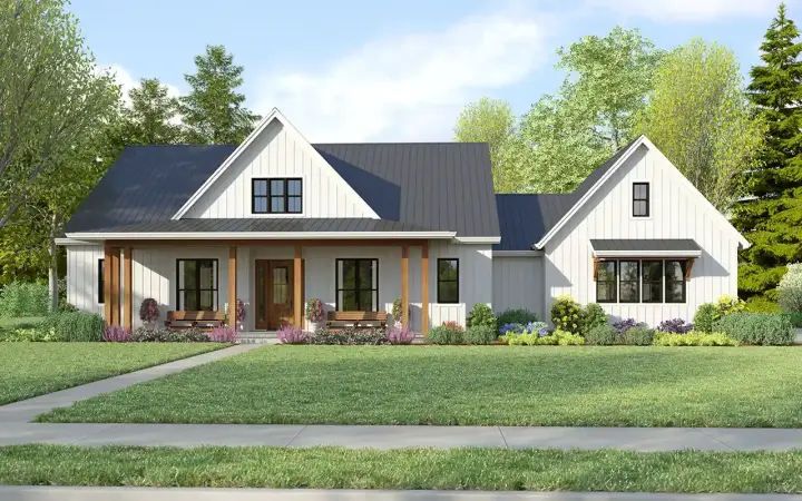 Modern Farmhouse house plans 74-1036 - front exterior, 2,044 sq ft, 3 bed, 3 bath house plans | Monster House Plans