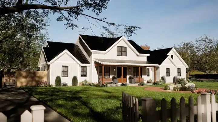 Modern Farmhouse house plans 74-1037 - front exterior, 2,671 sq ft, 3 bed, 2 bath house plans | Monster House Plans