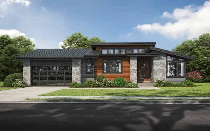 Contemporary house plans 74-1044 - front exterior, 1,635 sq ft, 3 bed, 2 bath house plans | Monster House Plans