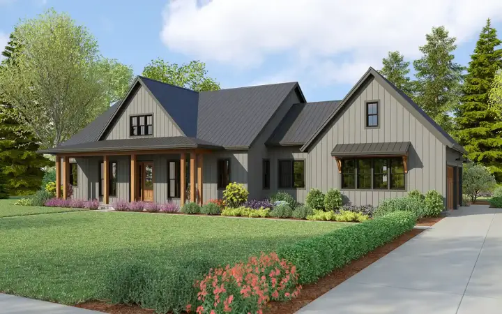 Modern Farmhouse house plans 74-1045 - front exterior, 2,232 sq ft, 3 bed, 3 bath house plans | Monster House Plans
