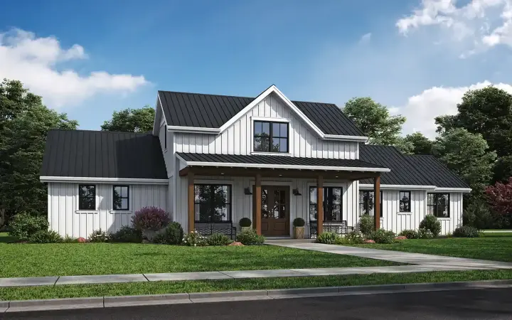 Modern Farmhouse house plans 74-1048 - front exterior, 2,216 sq ft, 3 bed, 2 bath house plans | Monster House Plans