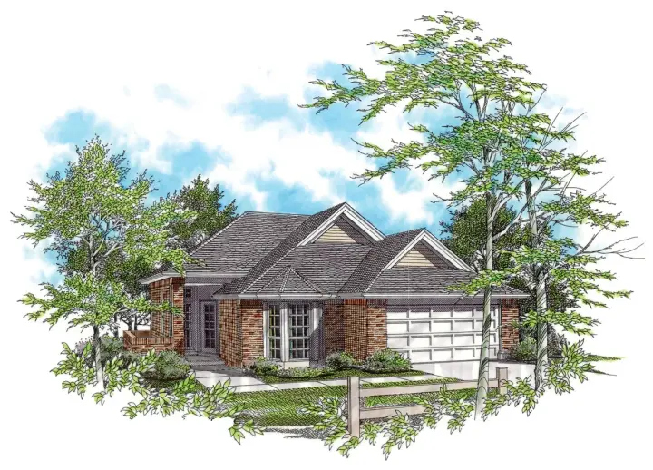Ranch house plans 74-105 - front exterior, 1,295 sq ft, 3 bed, 2 bath house plans | Monster House Plans