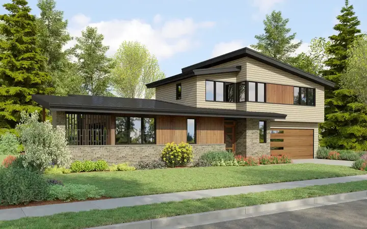 Contemporary house plans 74-1058 - front exterior, 2,057 sq ft, 3 bed, 2 bath house plans | Monster House Plans