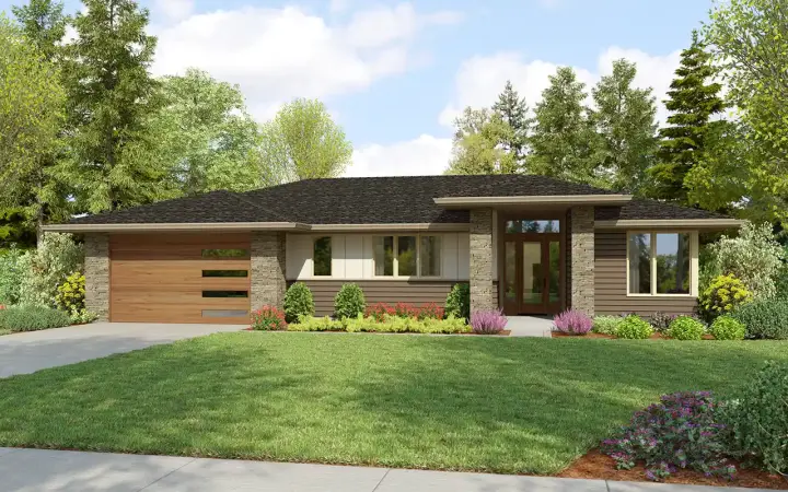 Contemporary house plans 74-1062 - front exterior, 1,592 sq ft, 3 bed, 2 bath house plans | Monster House Plans
