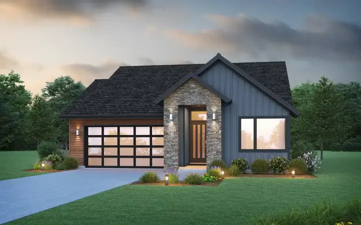Contemporary house plans 74-1063 - front exterior, 1,382 sq ft, 2 bed, 2 bath house plans | Monster House Plans