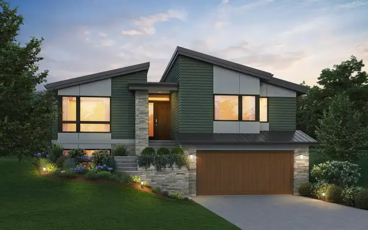 Contemporary house plans 74-1065 - front exterior, 2,058 sq ft, 3 bed, 2 bath house plans | Monster House Plans