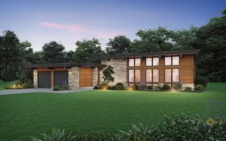 Contemporary house plans 74-1066 - front exterior, 2,049 sq ft, 3 bed, 2 bath house plans | Monster House Plans
