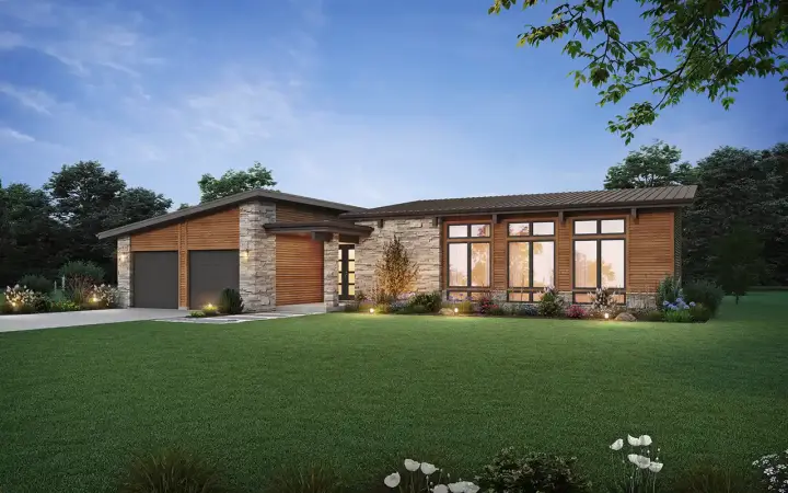 Contemporary house plans 74-1067 - front exterior, 2,049 sq ft, 3 bed, 2 bath house plans | Monster House Plans