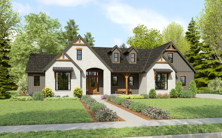 Modern Farmhouse house plans 74-1068 - front exterior, 2,568 sq ft, 4 bed, 2 bath house plans | Monster House Plans