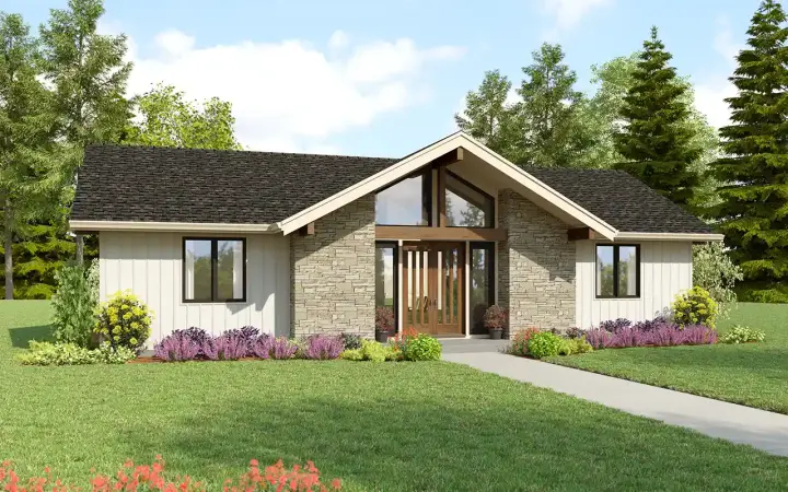 Contemporary house plans 74-1074 - front exterior, 1,664 sq ft, 3 bed, 2 bath house plans | Monster House Plans