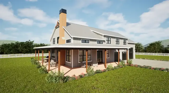 Modern Farmhouse house plans 74-1076 - front exterior, 3,379 sq ft, 4 bed, 3 bath house plans | Monster House Plans