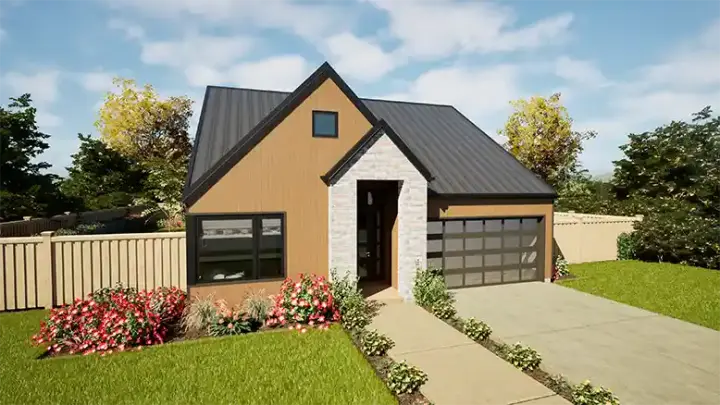 Scandinavian house plans 74-1077 - front exterior, 1,393 sq ft, 3 bed, 2 bath house plans | Monster House Plans