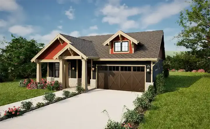 Craftsman house plans 74-1078 - front exterior, 1,396 sq ft, 3 bed, 2 bath house plans | Monster House Plans