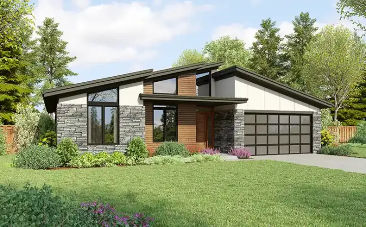 Contemporary house plans 74-1079 - front exterior, 2,085 sq ft, 3 bed, 2 bath house plans | Monster House Plans
