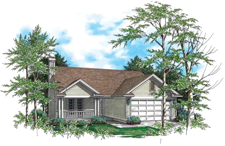 Country house plans 74-108 - front exterior, 1,251 sq ft, 3 bed, 2 bath house plans | Monster House Plans