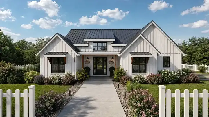 Modern Farmhouse house plans 74-1084 - front exterior, 1,651 sq ft, 3 bed, 2 bath house plans | Monster House Plans