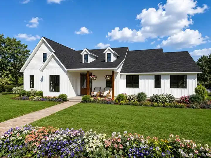 Modern Farmhouse house plans 74-1086 - front exterior, 2,196 sq ft, 3 bed, 2 bath house plans | Monster House Plans