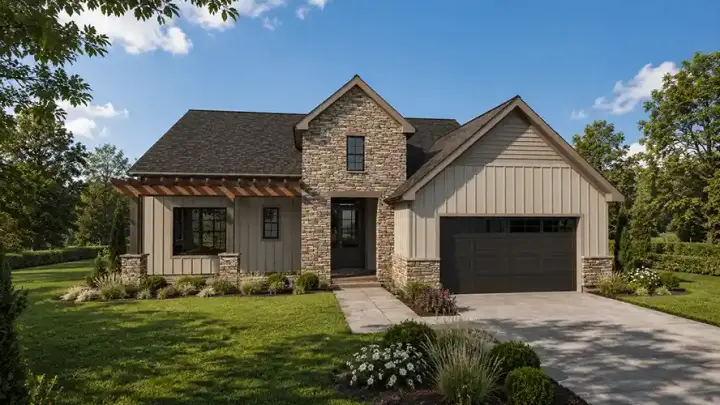 Modern Farmhouse house plans 74-1088 - front exterior, 1,796 sq ft, 2 bed, 2 bath house plans | Monster House Plans