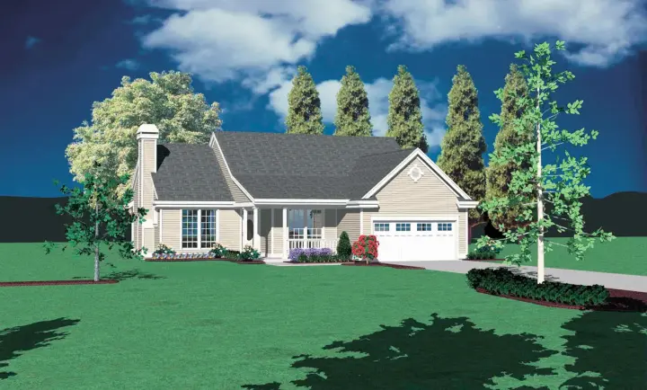 Country house plans 74-111 - front exterior, 1,557 sq ft, 3 bed, 2 bath house plans | Monster House Plans