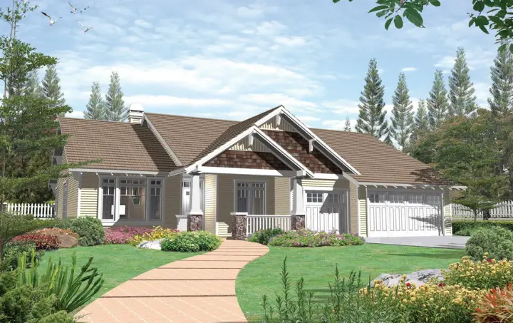 Craftsman house plans 74-123 - front exterior, 1,997 sq ft, 4 bed, 2 bath house plans | Monster House Plans