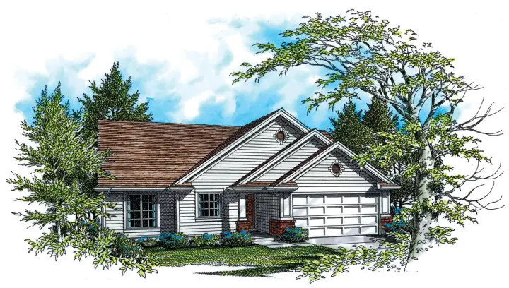 Traditional house plans 74-124 - front exterior, 1,378 sq ft, 3 bed, 2 bath house plans | Monster House Plans