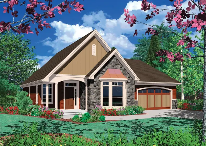 Cottage house plans 74-135 - front exterior, 1,669 sq ft, 3 bed, 2 bath house plans | Monster House Plans