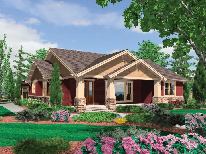 Craftsman house plans 74-151 - front exterior, 1,891 sq ft, 3 bed, 2 bath house plans | Monster House Plans