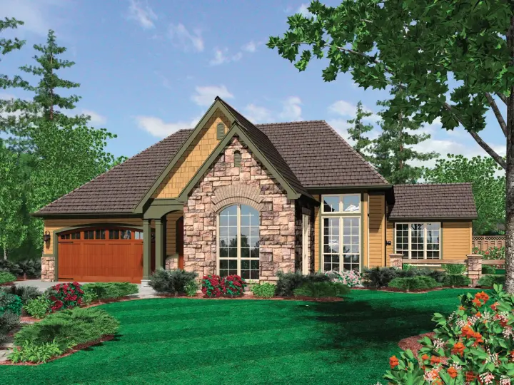 Cottage house plans 74-155 - front exterior, 1,719 sq ft, 2 bed, 2 bath house plans | Monster House Plans