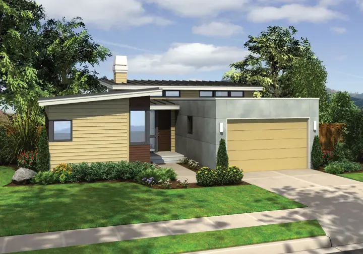 Modern house plans 74-158 - front exterior, 1,719 sq ft, 3 bed, 2 bath house plans | Monster House Plans
